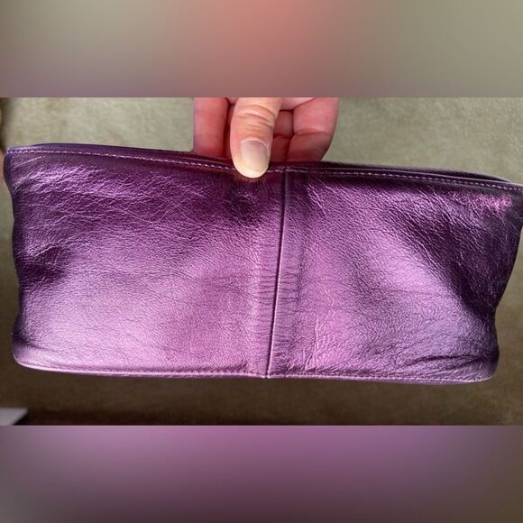 Longchamp* Soft Metallic Plum Leather Fold-over Purse